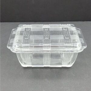 Hazel Atlas Crisscross Ribbed Clear Glass Butter Dish Refrigerator Dish